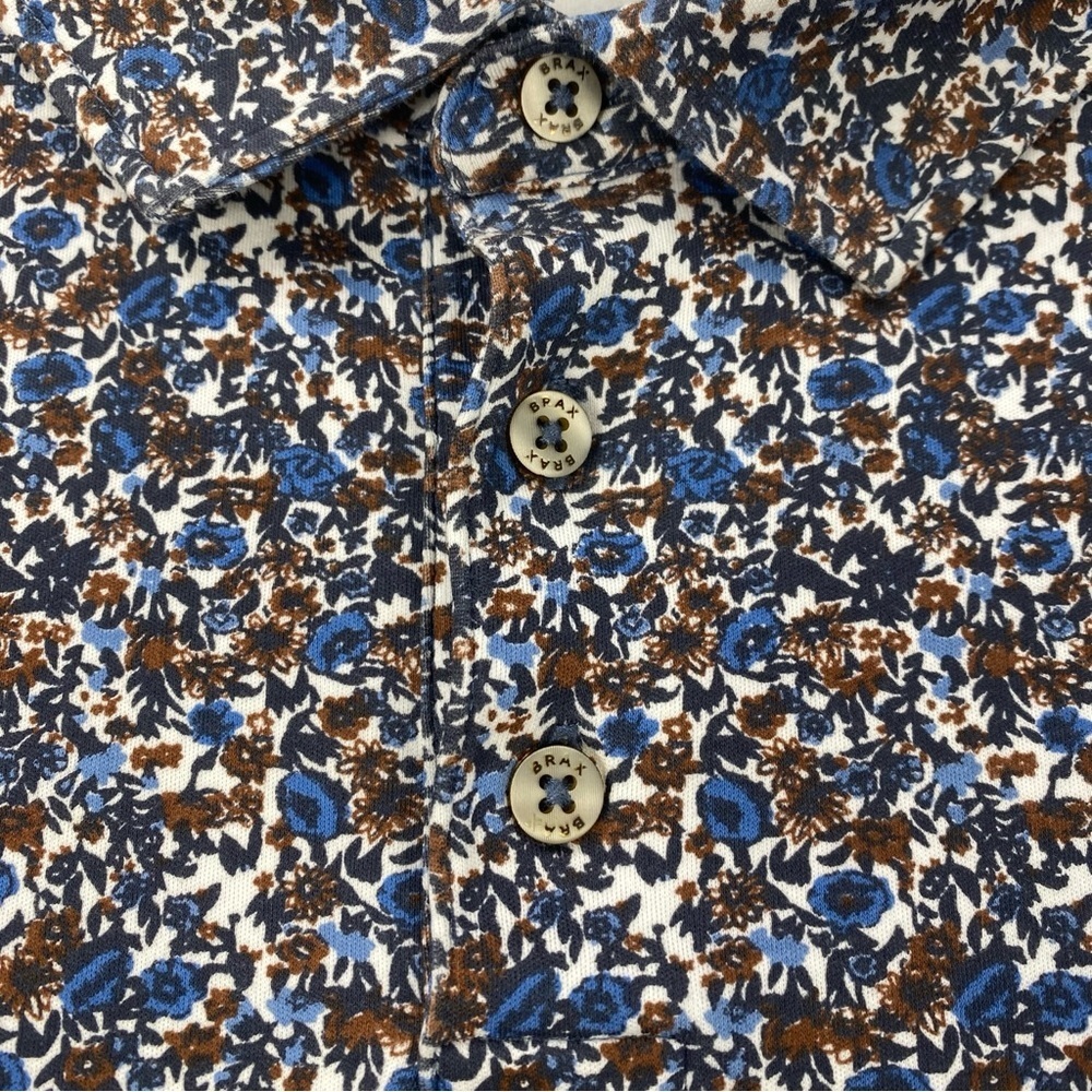 Brax Short Sleeve Blue Floral Polo Shirt Pima Cotton Men’s Size Large - Picture 3 of 8